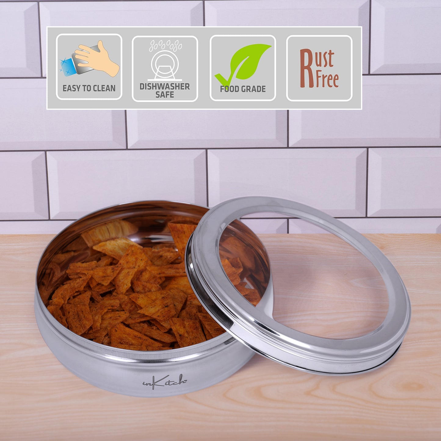 PuriMate Clear : Steel Puri Dabba with See Through Glass Lid