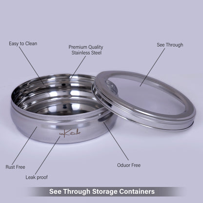 PuriMate Clear : Steel Puri Dabba with See Through Glass Lid