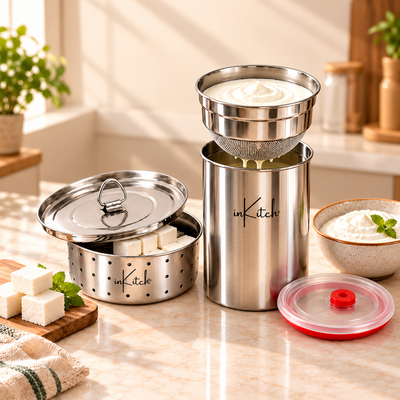 inKitch Stainless Steel Paneer Maker 500 ml & Curd Maker 1000 ml Combo Yogurt Maker (Silver)