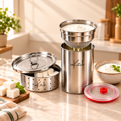 inKitch Stainless Steel Paneer Maker 500 ml & Curd Maker 1000 ml Combo Yogurt Maker (Silver)
