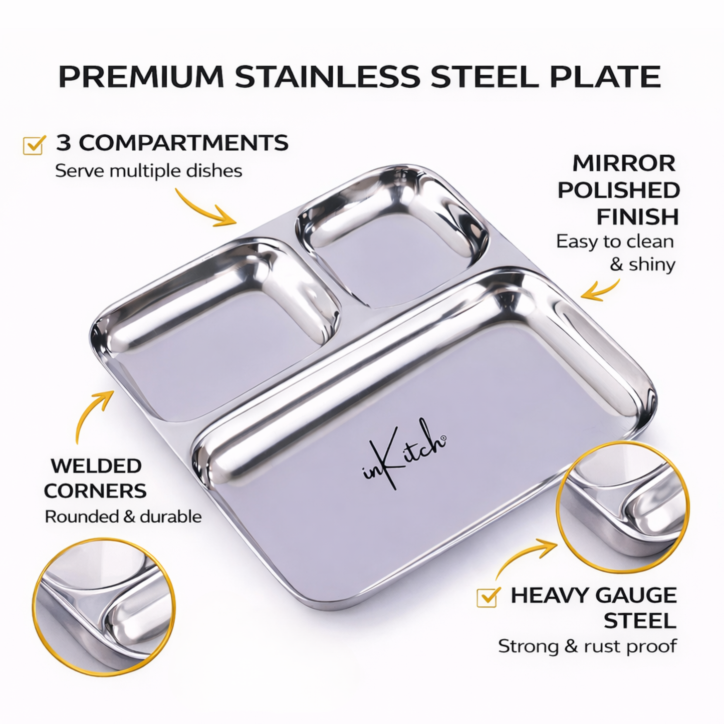 Street Trio : Steel Compartment Thali Plate 3 in 1